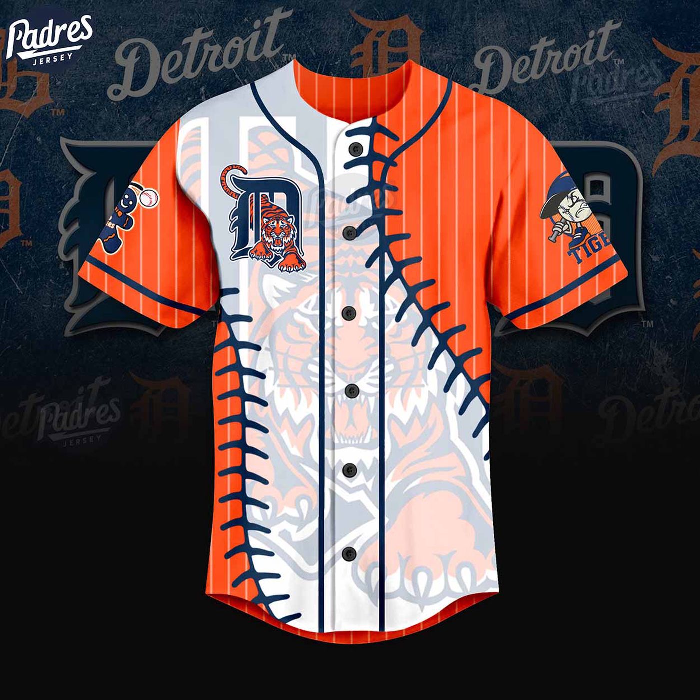 Show Your Tigers Pride with our Custom MLB Detroit Tigers Orange Baseball Jersey! - lylyprint.com baseball jersey product view 3