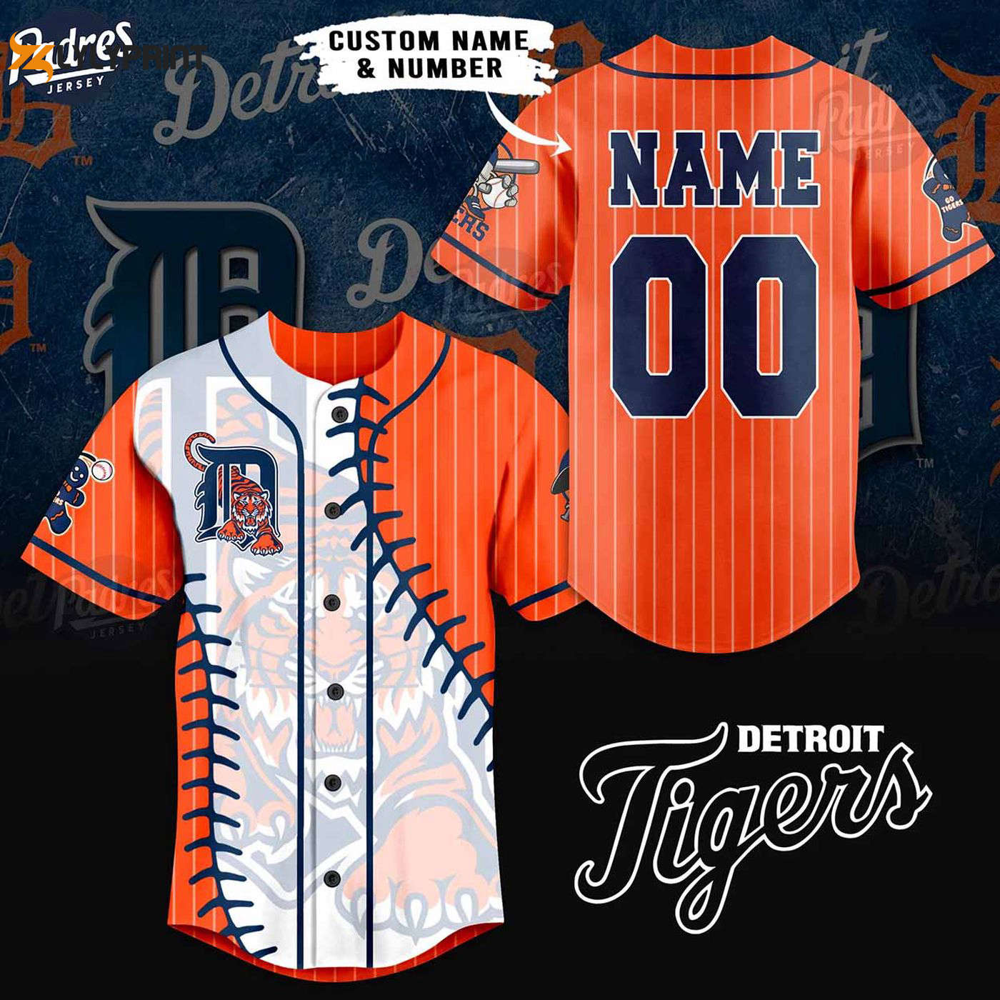 Show Your Tigers Pride with our Custom MLB Detroit Tigers Orange Baseball Jersey! - lylyprint.com baseball jersey product view 1