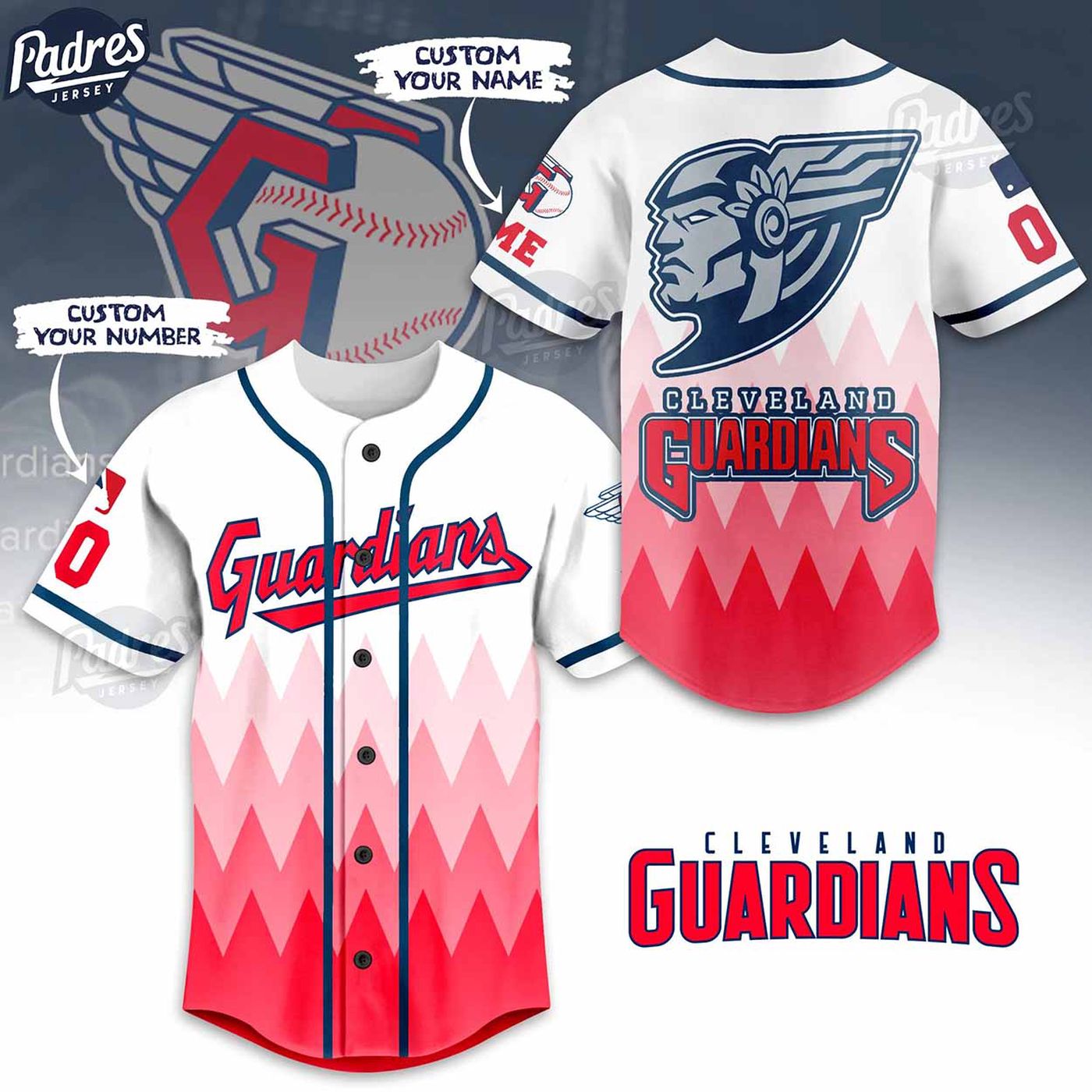Show your support with a Custom Cleveland Guardian Baseball Jersey featuring the MLB Logo - Gift for Men Women - lylyprint.com baseball jersey product view 2