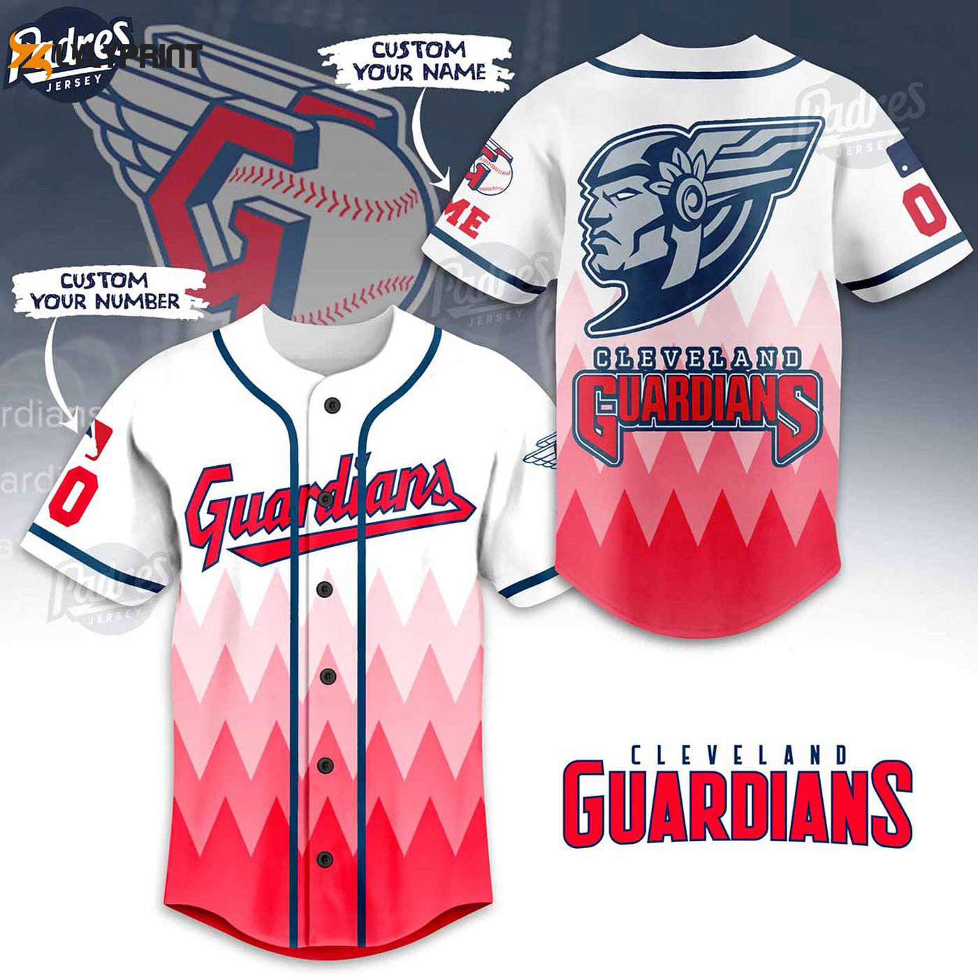 Show your support with a Custom Cleveland Guardian Baseball Jersey featuring the MLB Logo - Gift for Men Women - lylyprint.com baseball jersey product view 1