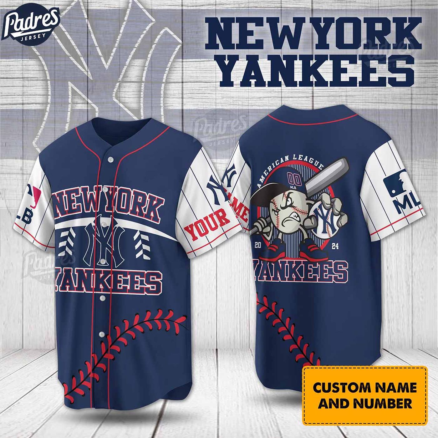 Personalized New York Yankees Baseball Jersey - Custom MLB Uniform for Ultimate Fans - Gift for Men Women - lylyprint.com baseball jersey product view 2