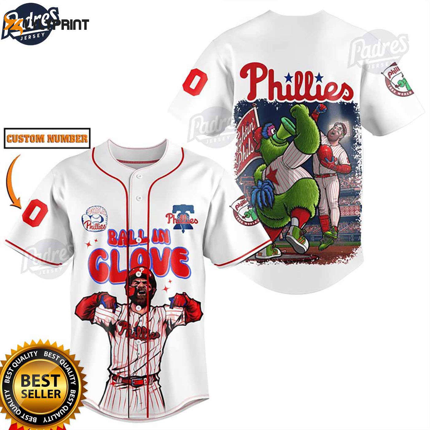 Custom Philadelphia Phillies Ball In Glove Baseball Jersey - MLB Style - Gift for Men Women - lylyprint.com baseball jersey product view 1