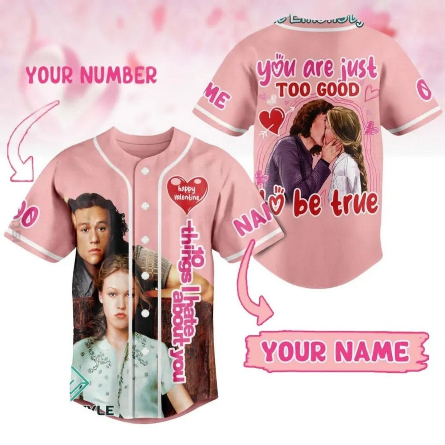Custom Name And Number 10 Things I Hate About You Baseball Jersey For Couple Valentine baseball jersey product view 1