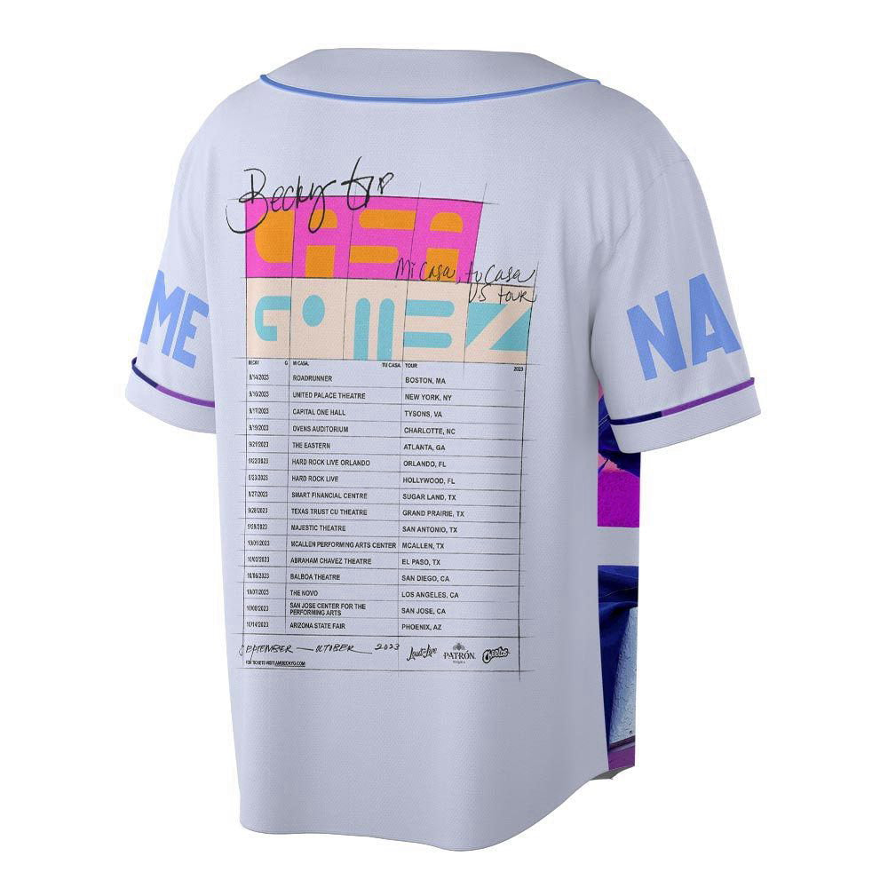 Custom Name Becky G 2023 Tour Baseball Jersey, Mi Casa Tu Casa US Concert - lylyprint.com baseball jersey product view 2