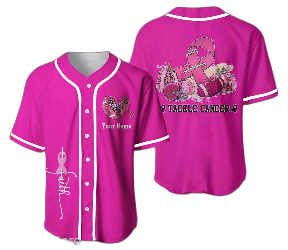 Custom Name Breast Cancer Baseball Jersey For Men Women - lylyprint.com baseball jersey product view 1