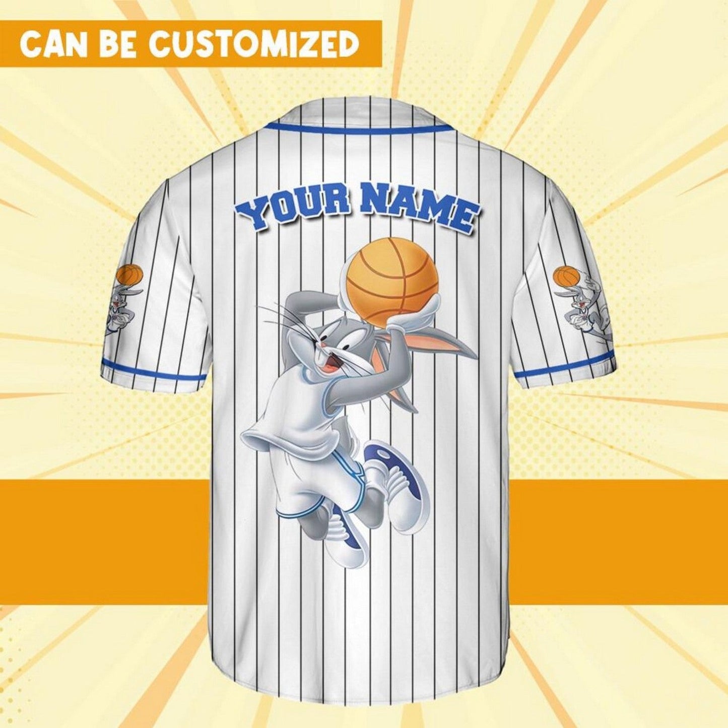 Custom Name Bunny Bug Baseball Jersey Blue White baseball jersey product view 4