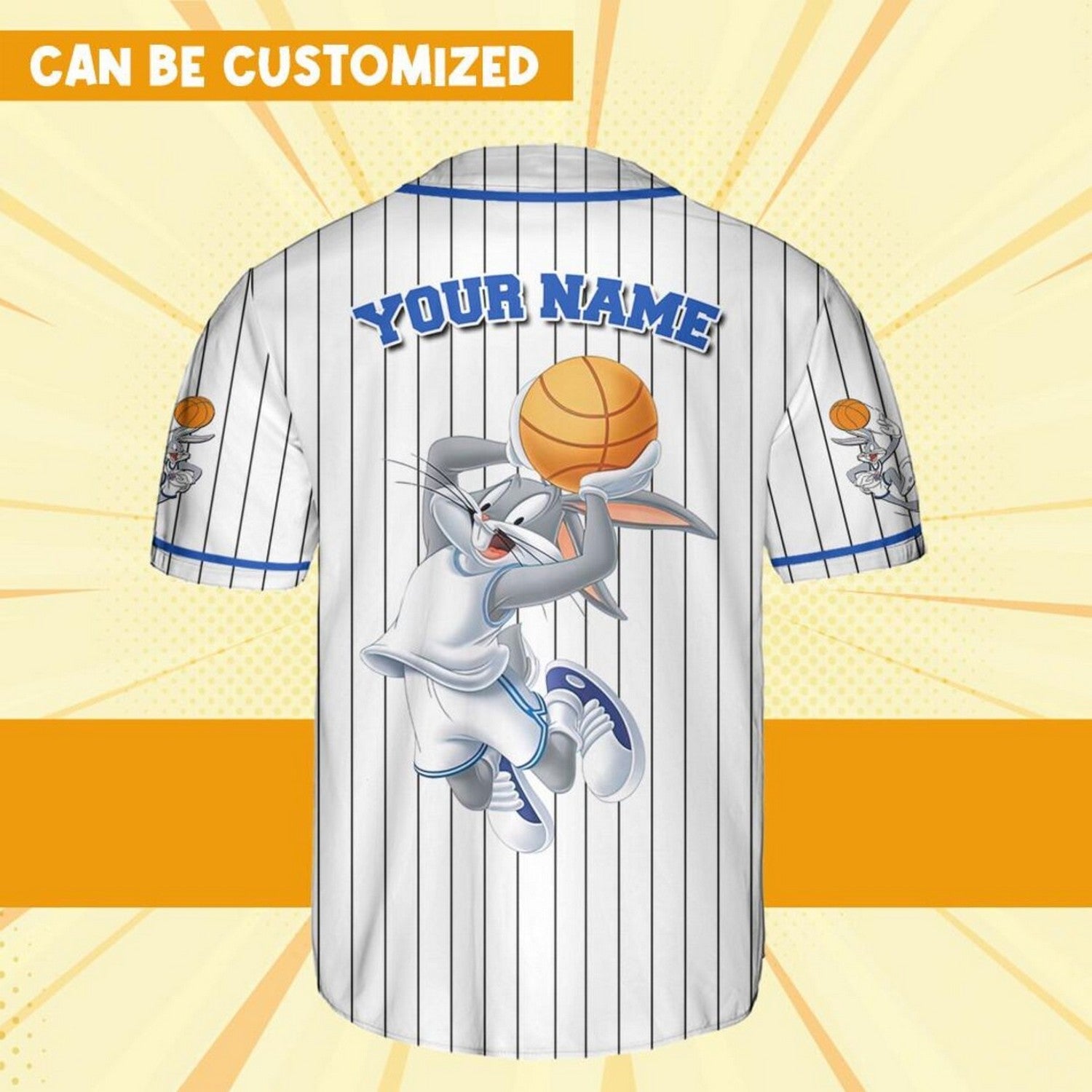Custom Name Bunny Bug Baseball Jersey Blue White baseball jersey product view 4