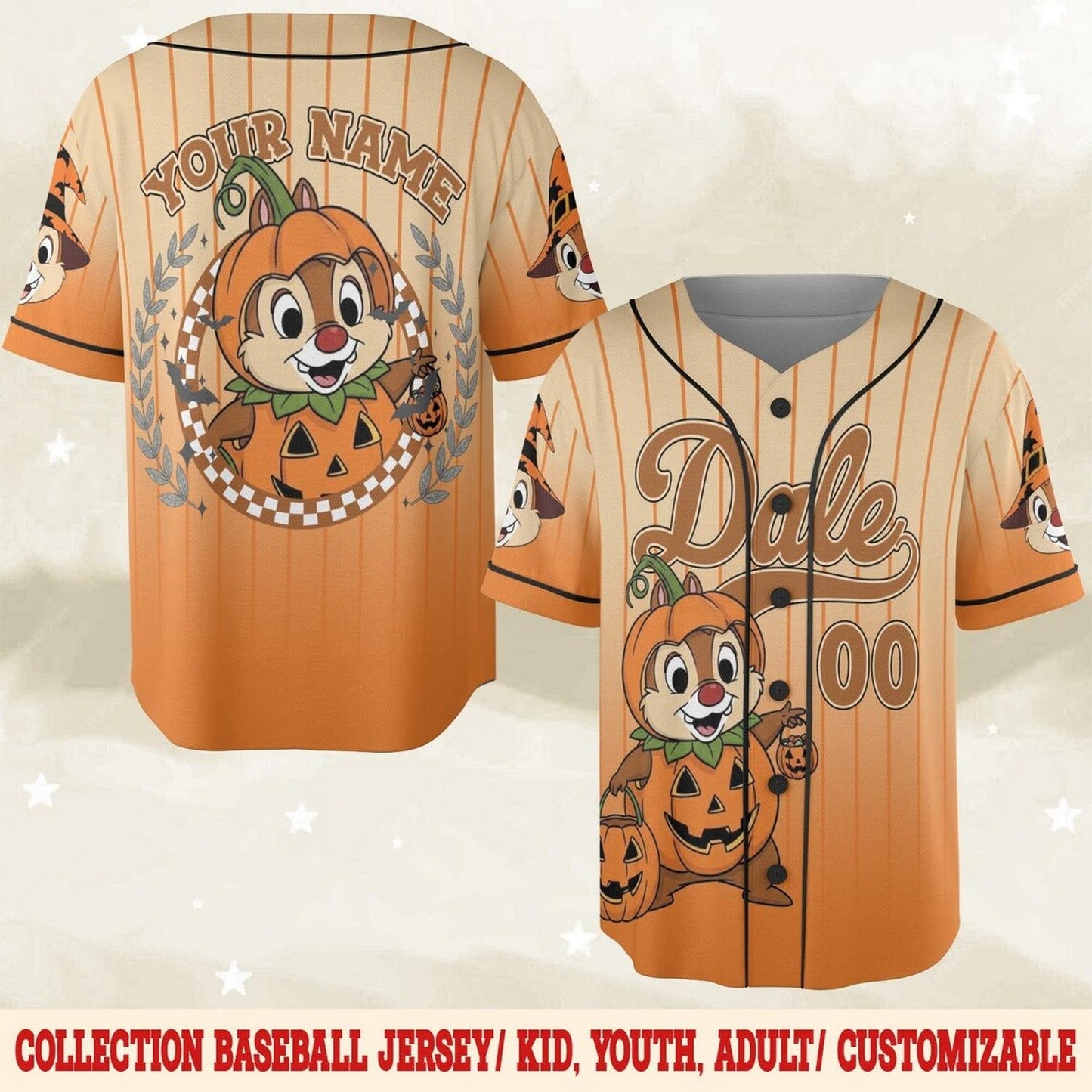 Custom Name Chip And Dale Halloween Baseball Jersey baseball jersey product view 3