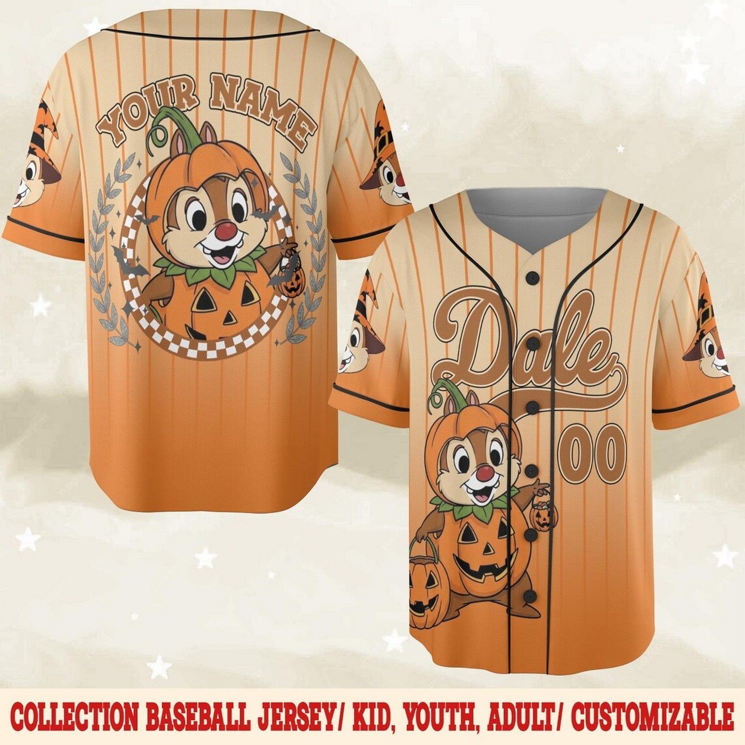 Custom Name Chip And Dale Halloween Baseball Jersey baseball jersey product view 3
