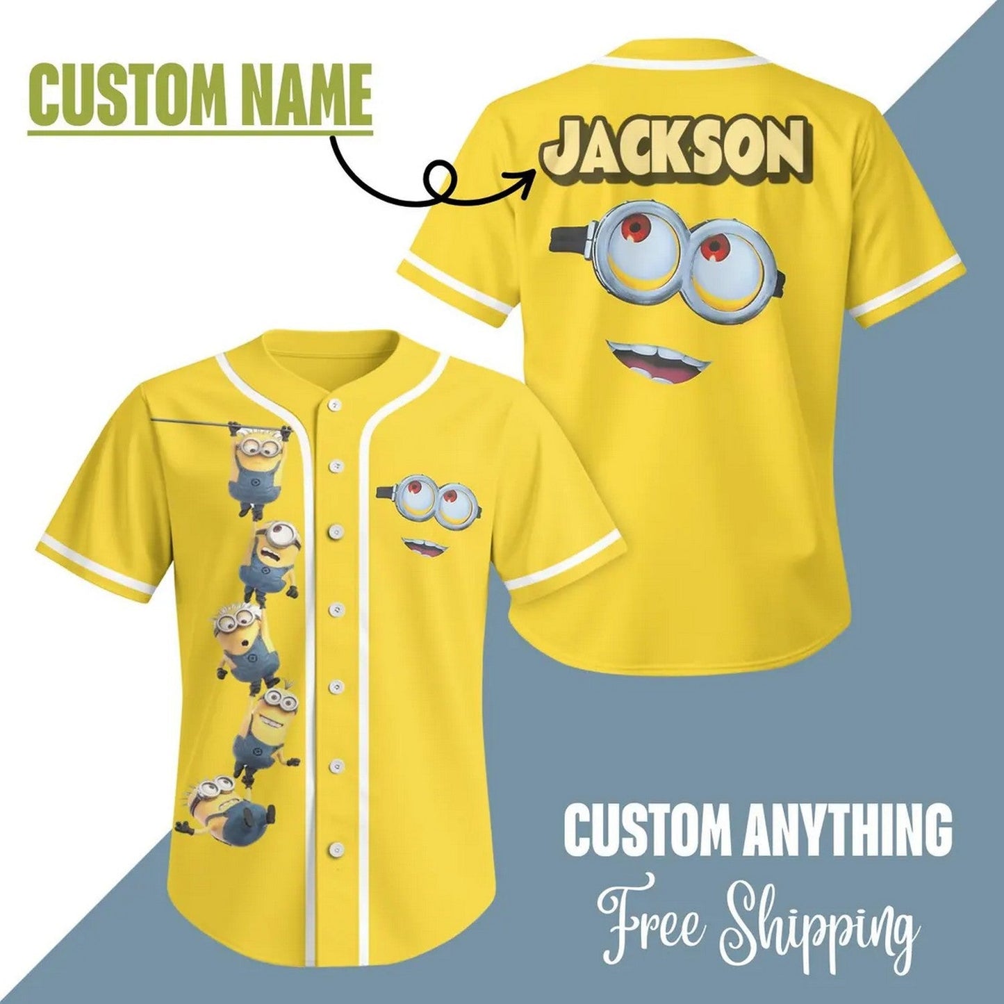 Custom Name Funny Minion Yellow Baseball Jersey baseball jersey product view 1