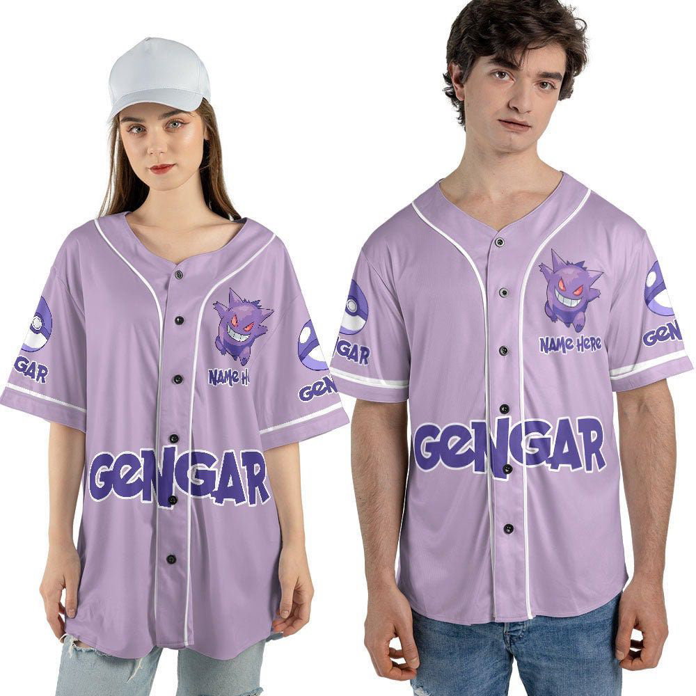 Custom Name Gengar Unisex Baseball Jersey - lylyprint.com baseball jersey product view 4