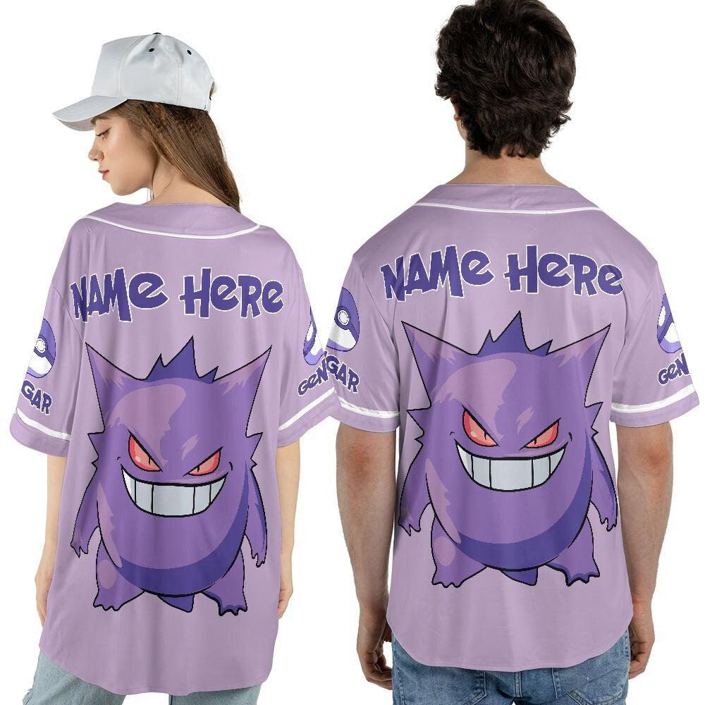 Custom Name Gengar Unisex Baseball Jersey - lylyprint.com baseball jersey product view 5