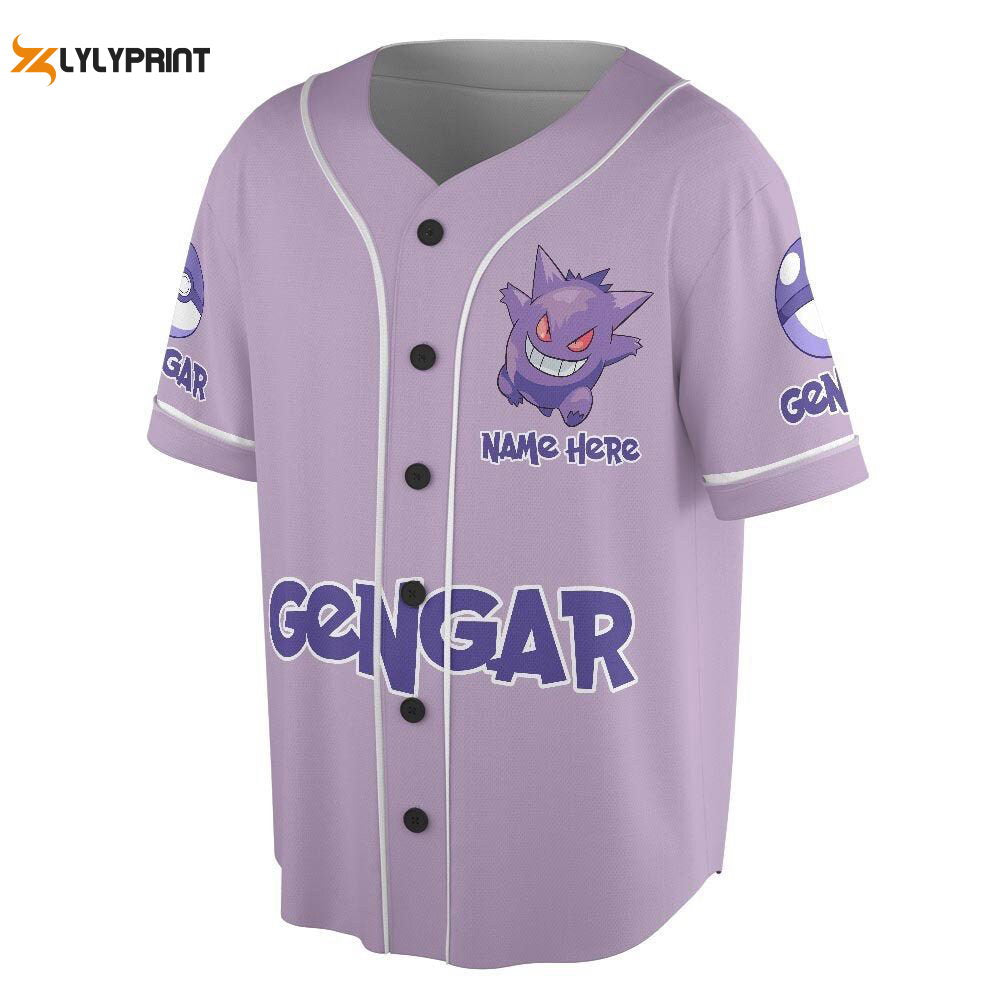 Custom Name Gengar Unisex Baseball Jersey - lylyprint.com baseball jersey product view 1