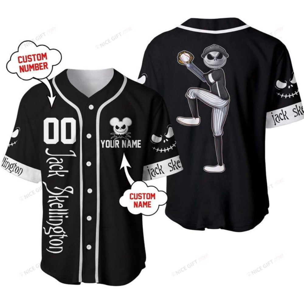 Custom Name Jack Skellington Baseball Jersey: Nightmare Before Christmas Apparel baseball jersey product view 2