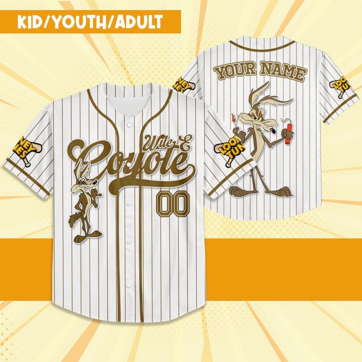 Custom Name Looney Wile E Coyete Simple Baseball Jersey baseball jersey product view 2
