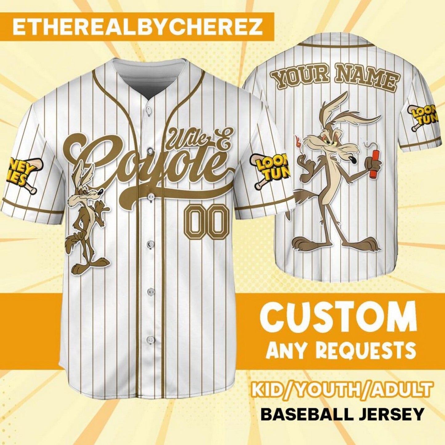 Custom Name Looney Wile E Coyete Simple Baseball Jersey baseball jersey product view 1