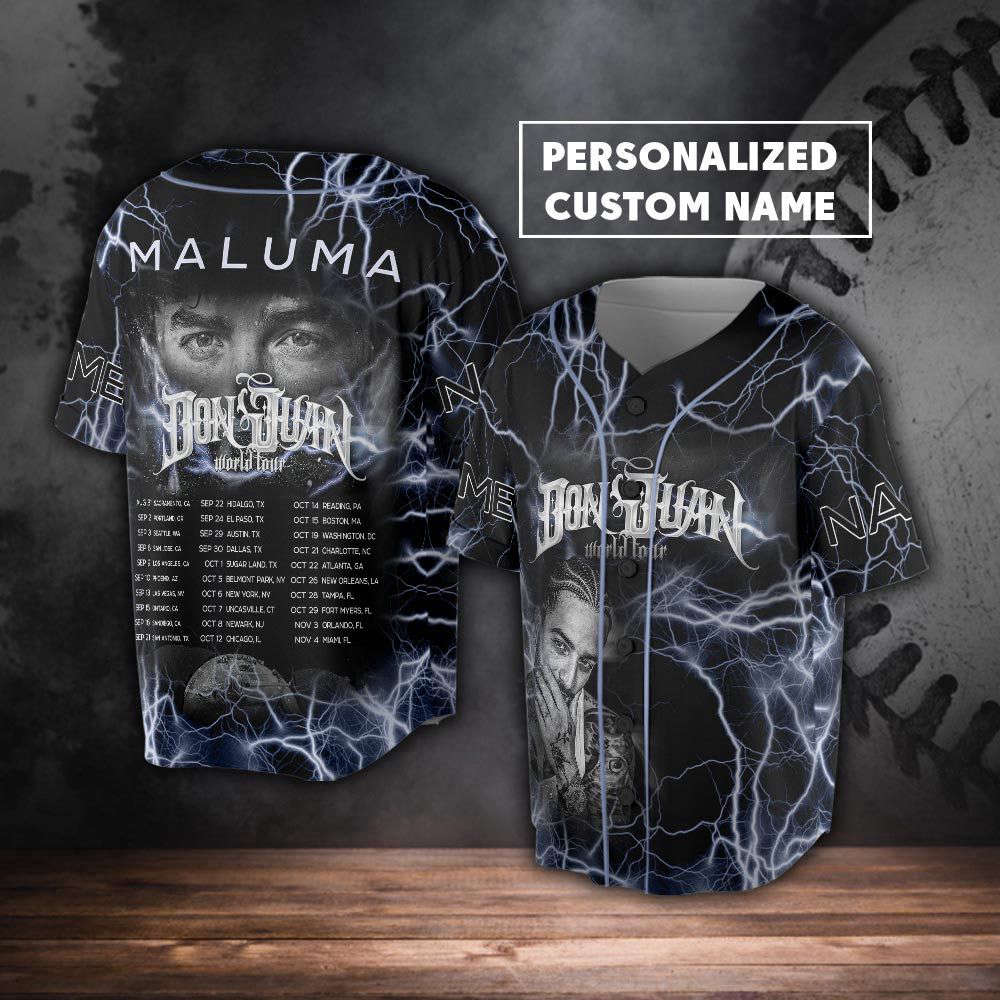 Custom Name Maluma 2023 Tour Baseball Jersey - lylyprint.com baseball jersey product view 4