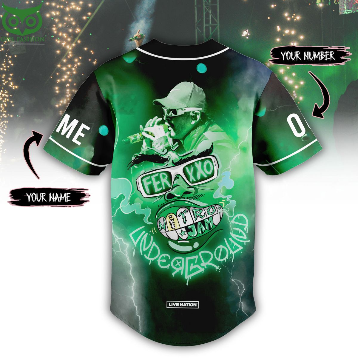 Custom Name Number Ferxxo Black Green Baseball Jersey baseball jersey product view 3