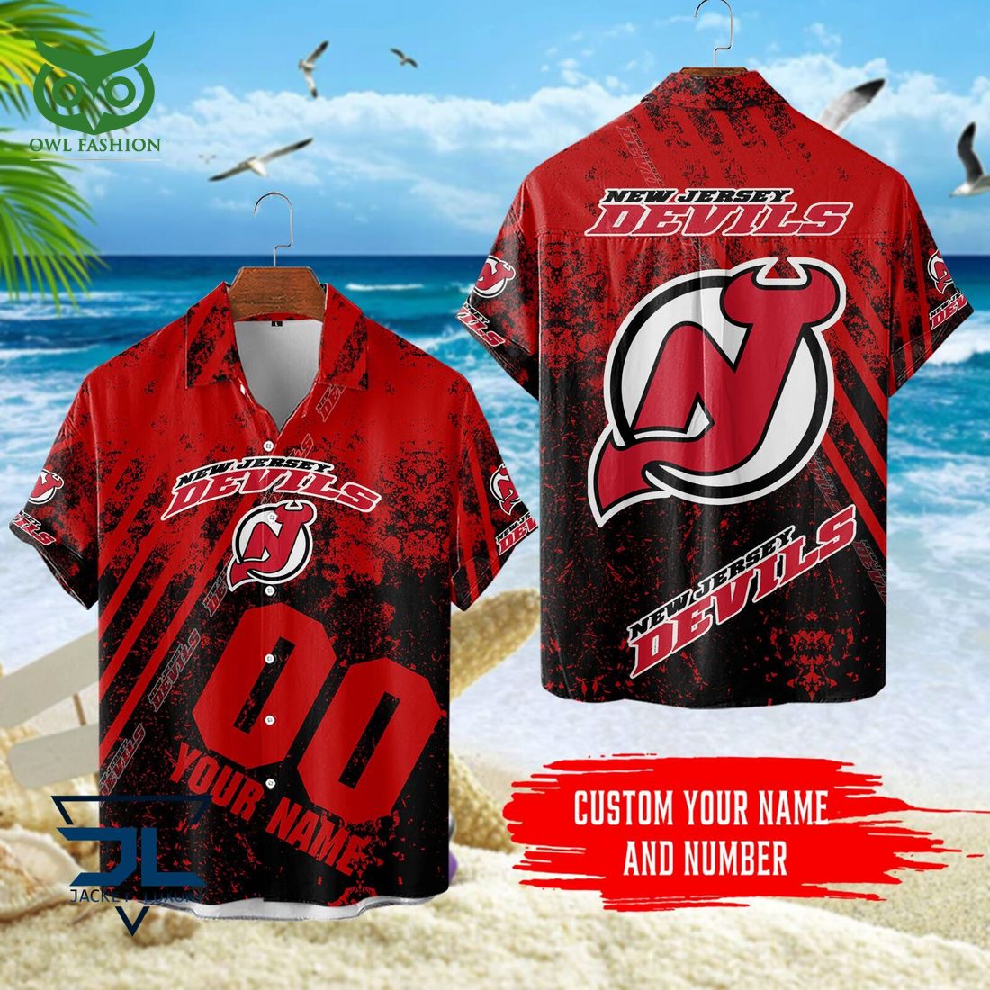 Custom Name Number New Jersey Devils NHL Hawaiian Shirt hockey jersey product view 1