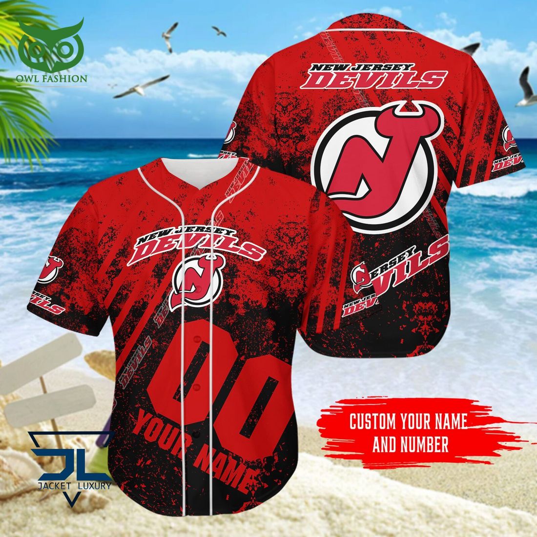 Custom Name Number New Jersey Devils NHL Hawaiian Shirt hockey jersey product view 2