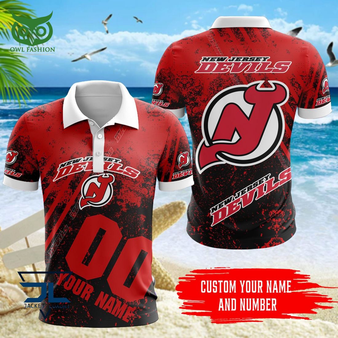 Custom Name Number New Jersey Devils NHL Hawaiian Shirt hockey jersey product view 4