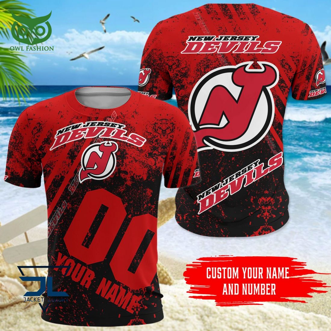 Custom Name Number New Jersey Devils NHL Hawaiian Shirt hockey jersey product view 5