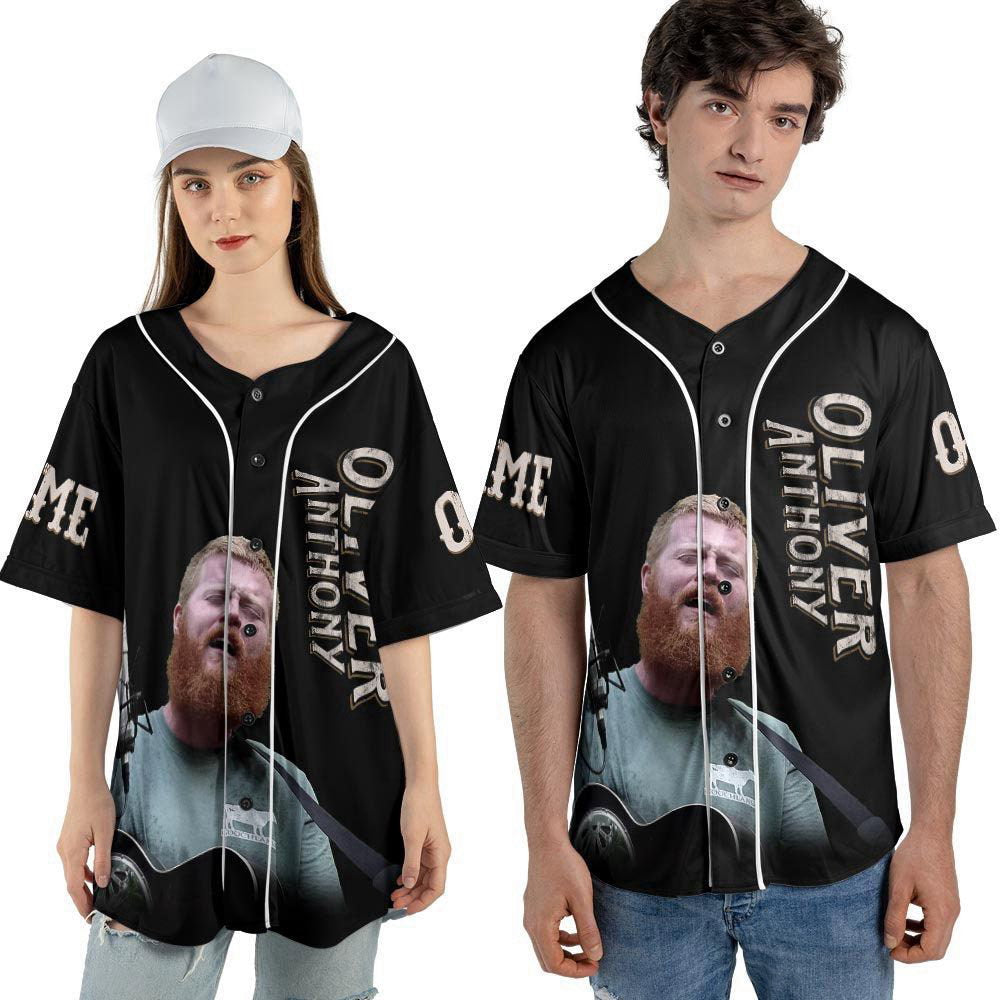 Custom Name Oliver Anthony Baseball Jersey, Rich Men North Of Richmond Country Music Lover - lylyprint.com baseball jersey product view 3
