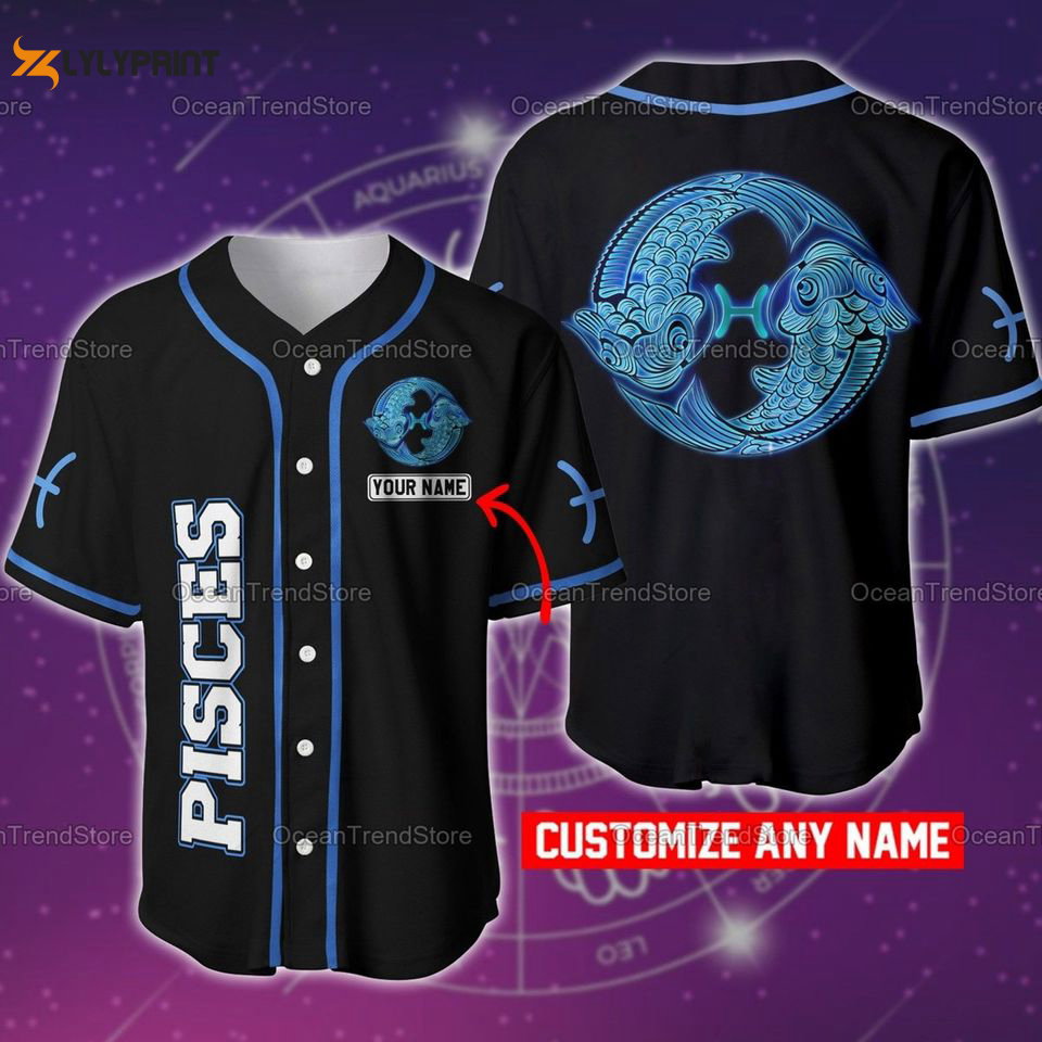 Custom Name Pisces Zodiac Baseball Jersey - lylyprint.com baseball jersey product view 1