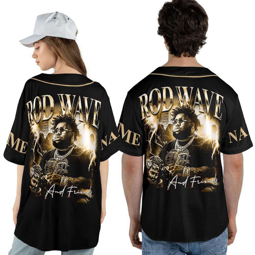 Custom Name Rod Wave 2023 Tour Baseball Jersey - lylyprint.com baseball jersey product view 3