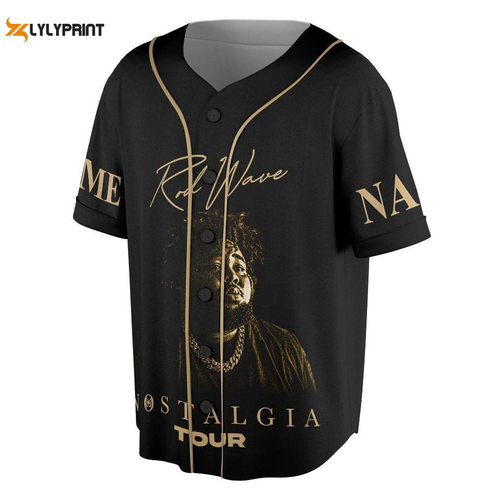 Custom Name Rod Wave 2023 Tour Baseball Jersey, Nostalgia And Friends Concert Tickets - lylyprint.com baseball jersey product view 1