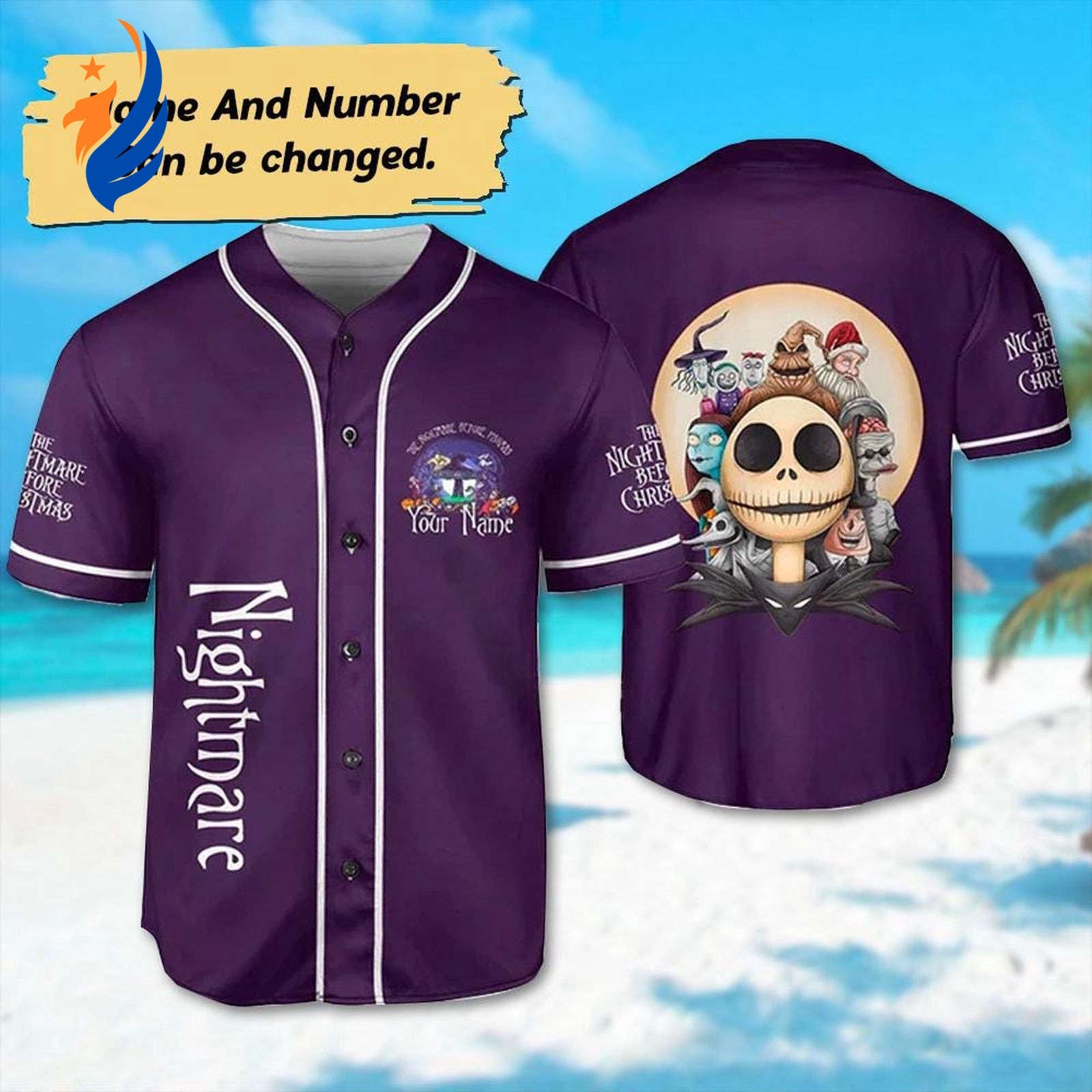 Custom Nightmare Before Christmas Purple Baseball Jersey - Jack Skellington & Oogie Boogie Halloween Shirt for Team - Bafud baseball jersey product view 1