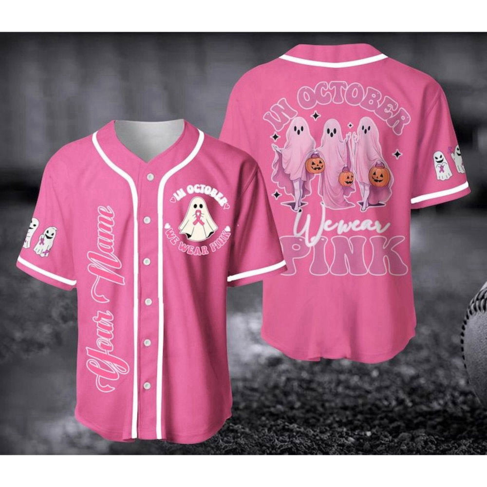 Custom Pink Baseball Jersey: Cancer Support Shirt for Halloween & Christmas - Aopprinter baseball jersey product view 2
