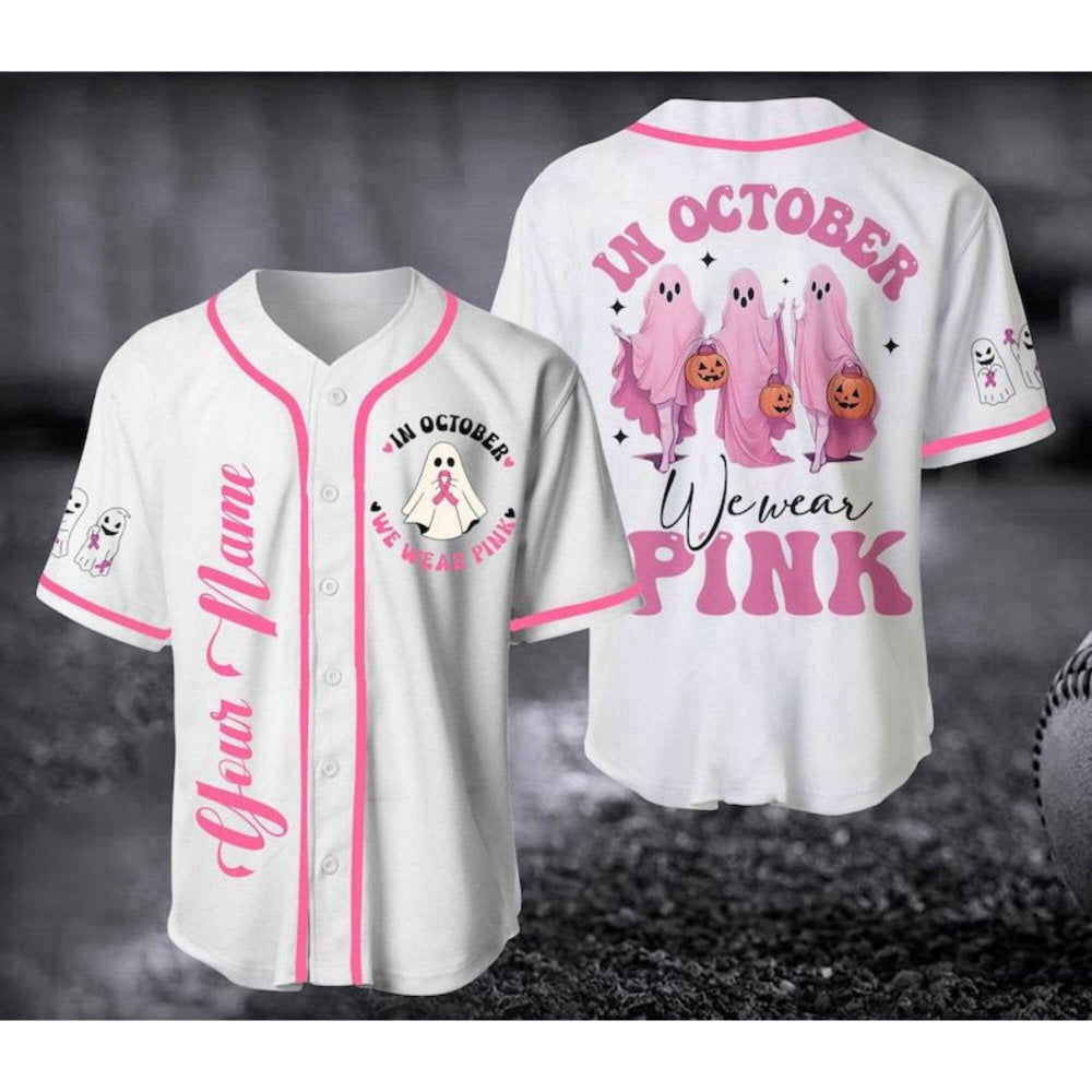 Custom Pink Baseball Jersey: Cancer Support Shirt for Halloween & Christmas - Aopprinter baseball jersey product view 3