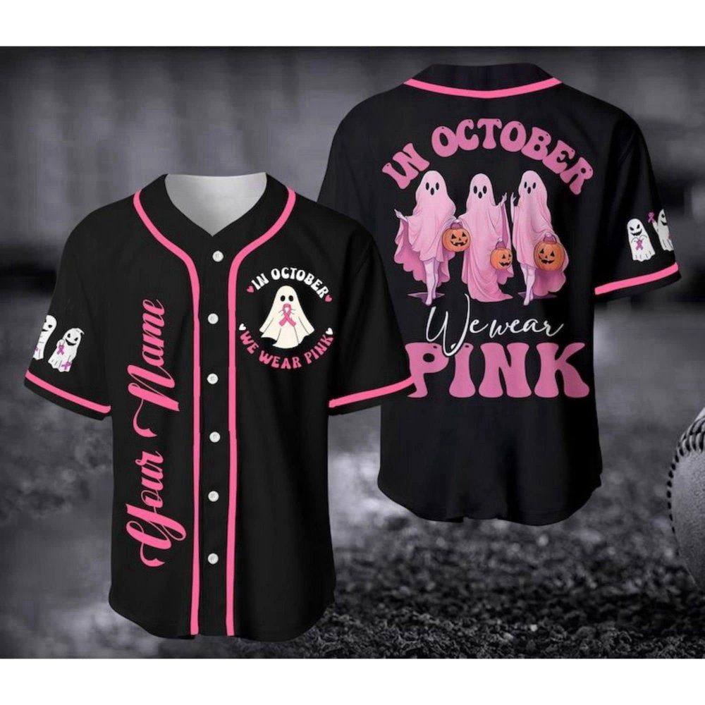 Custom Pink Baseball Jersey: Cancer Support Shirt for Halloween & Christmas - Aopprinter baseball jersey product view 1