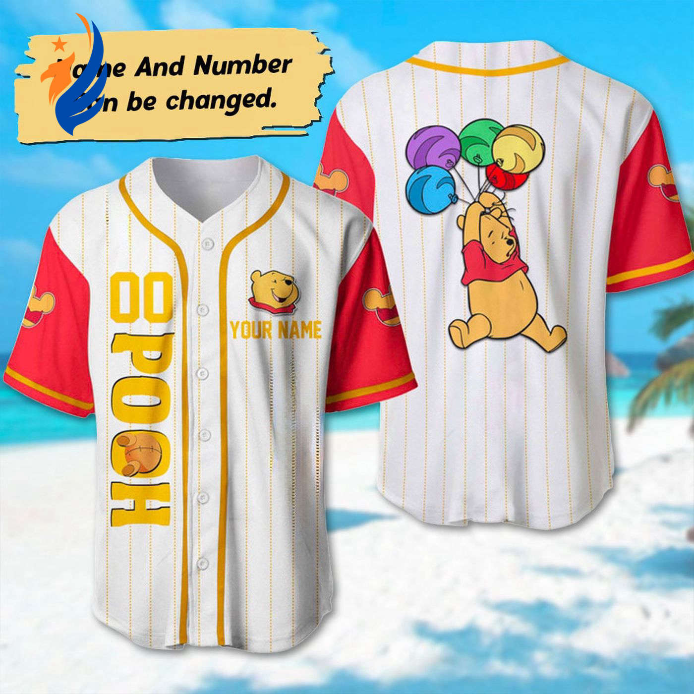 Custom Pooh Baseball & Balloon Basketball Jersey: Personalized Animal Trip Shirt Perfect Pooh Movie Birthday Gift for Kids & Adults - Bafud baseball jersey product view 1