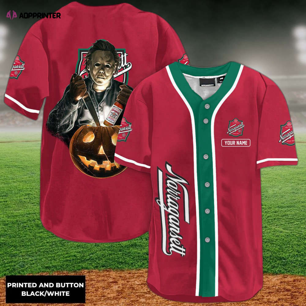 Custom Scary Michael Myers Pumpkin Baseball Jersey - Narragansett Personalized Halloween Apparel - Aopprinter baseball jersey product view 1