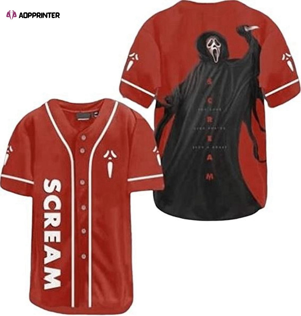 Custom Scream Horror Killer Baseball Jersey Shirt – Ghostface Halloween Jersey baseball jersey product view 1