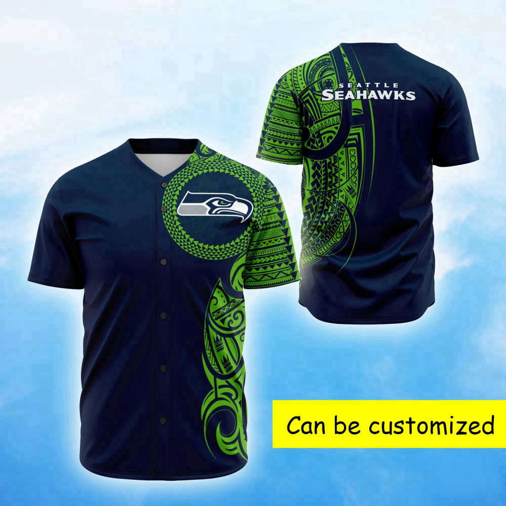 Custom Seahawks Polynesian Baseball Jersey - Personalized Design - Aopprinter baseball jersey product view 2