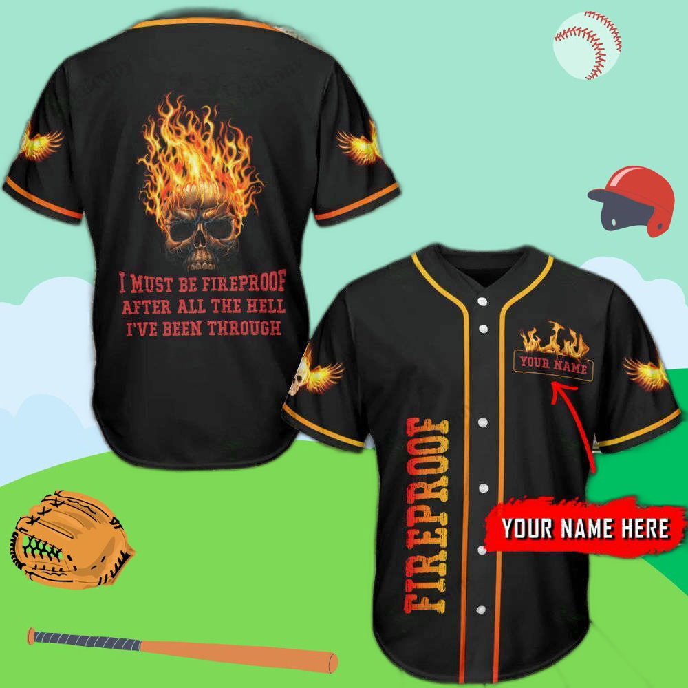 Custom Skull Fireproof Name Baseball Jersey – Personalized Design for Ultimate Style! baseball jersey product view 1
