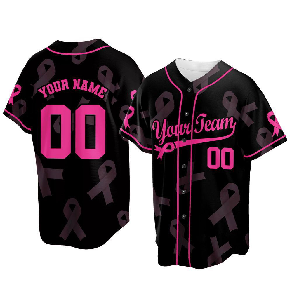 Custom Team Name And Number Baseball Jersey, Personalized Breast Cancer Awareness - lylyprint.com baseball jersey product view 2
