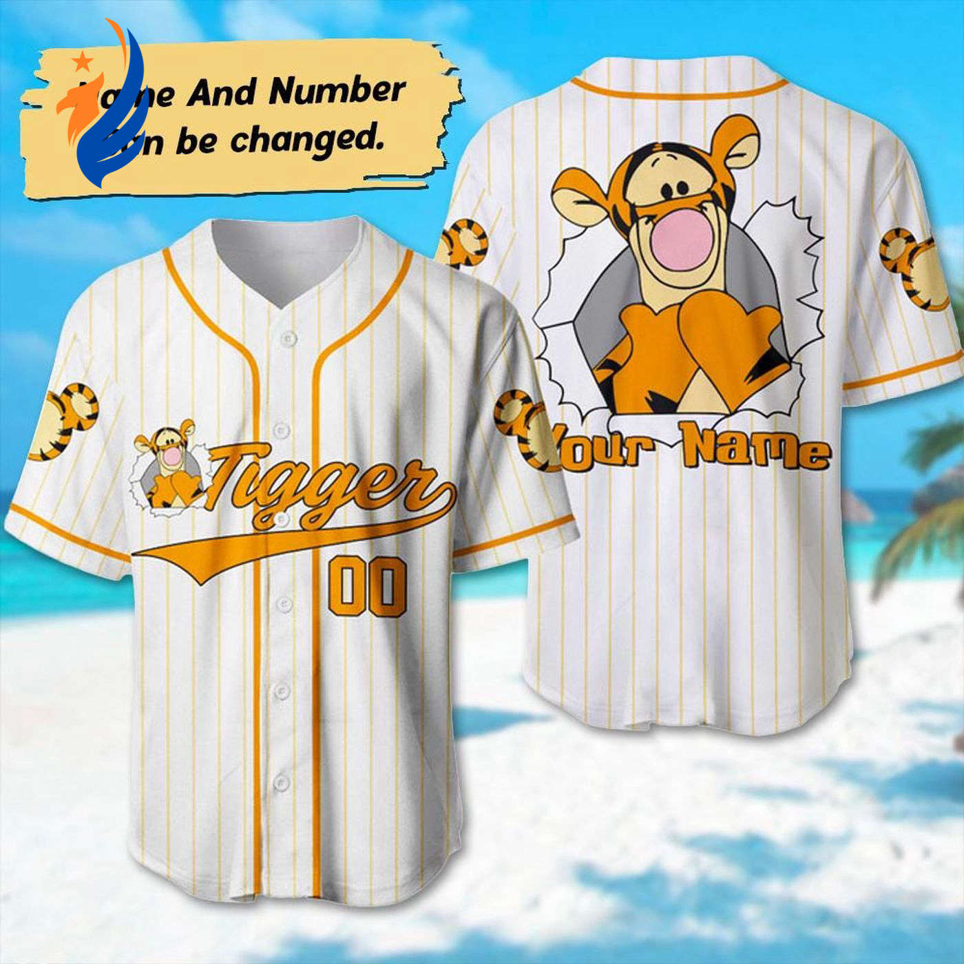 Custom Tigger Baseball Jersey Pooh Cartoon Basketball Team Magic Kingdom Trip Shirt Tigger Birthday Gift for Kids - Bafud baseball jersey product view 1