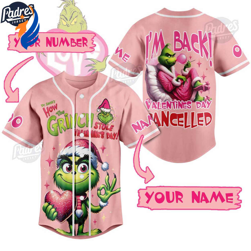 Custom Valentine The Grinch Baseball Jersey - Bafud baseball jersey product view 1
