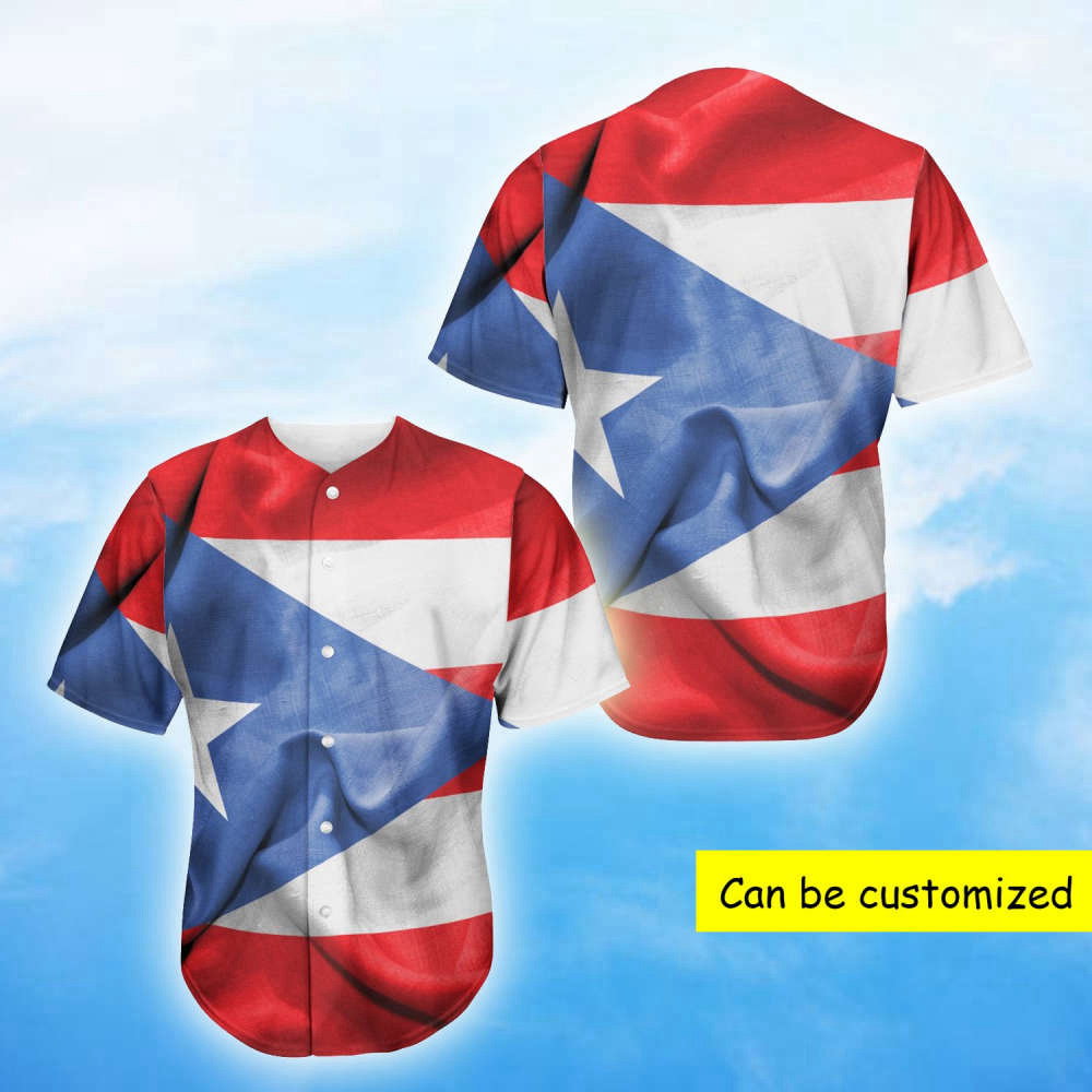 Custom Wrinkled Puerto Rican Flag Baseball Jersey – Personalized Design baseball jersey product view 2