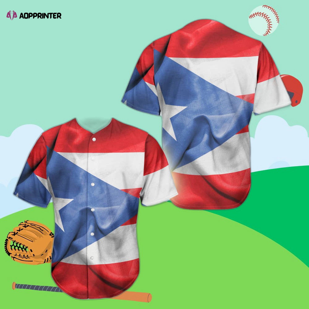 Custom Wrinkled Puerto Rican Flag Baseball Jersey – Personalized Design baseball jersey product view 1