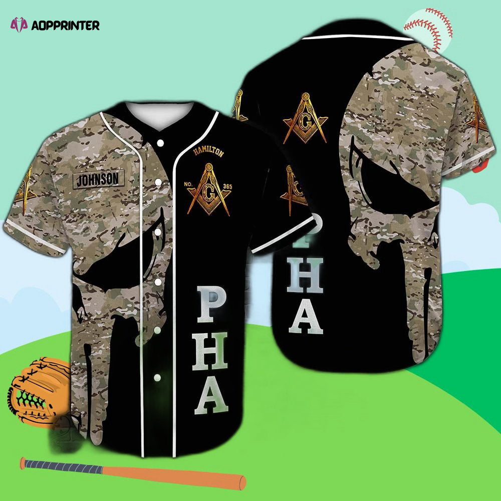 Customizable Freemason Baseball Jersey with Pha Skull Camo Design baseball jersey product view 1