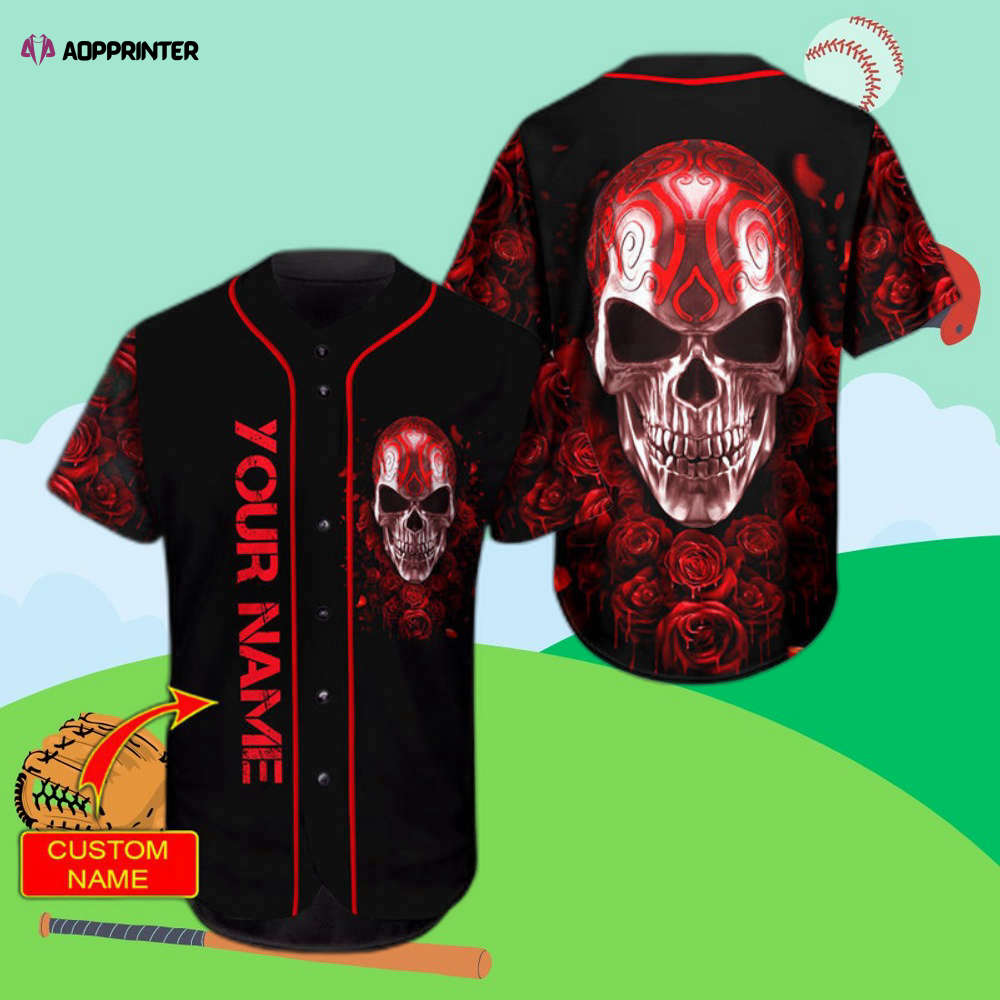 Customizable Silver Skull Baseball Jersey with Personalized Head Rose Design baseball jersey product view 1