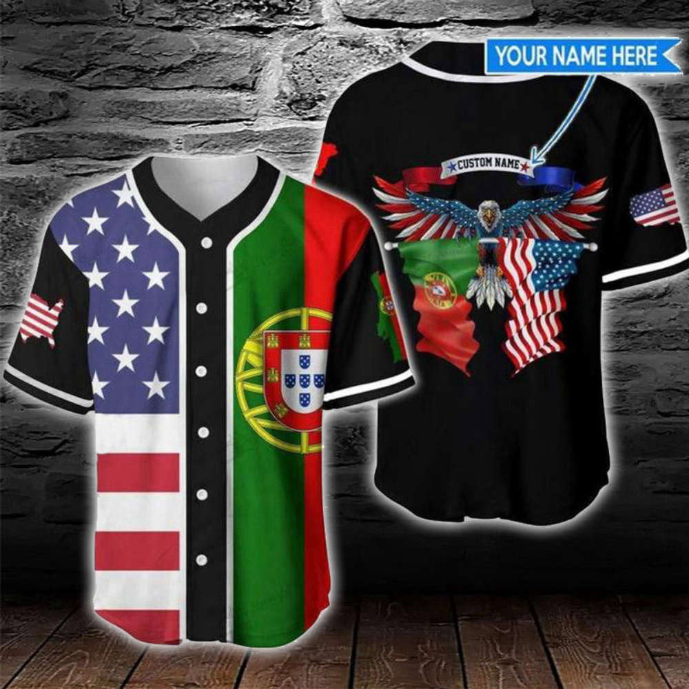 Customized America Portugal Eagle Baseball Jersey – Personalized Printed Design baseball jersey product view 2