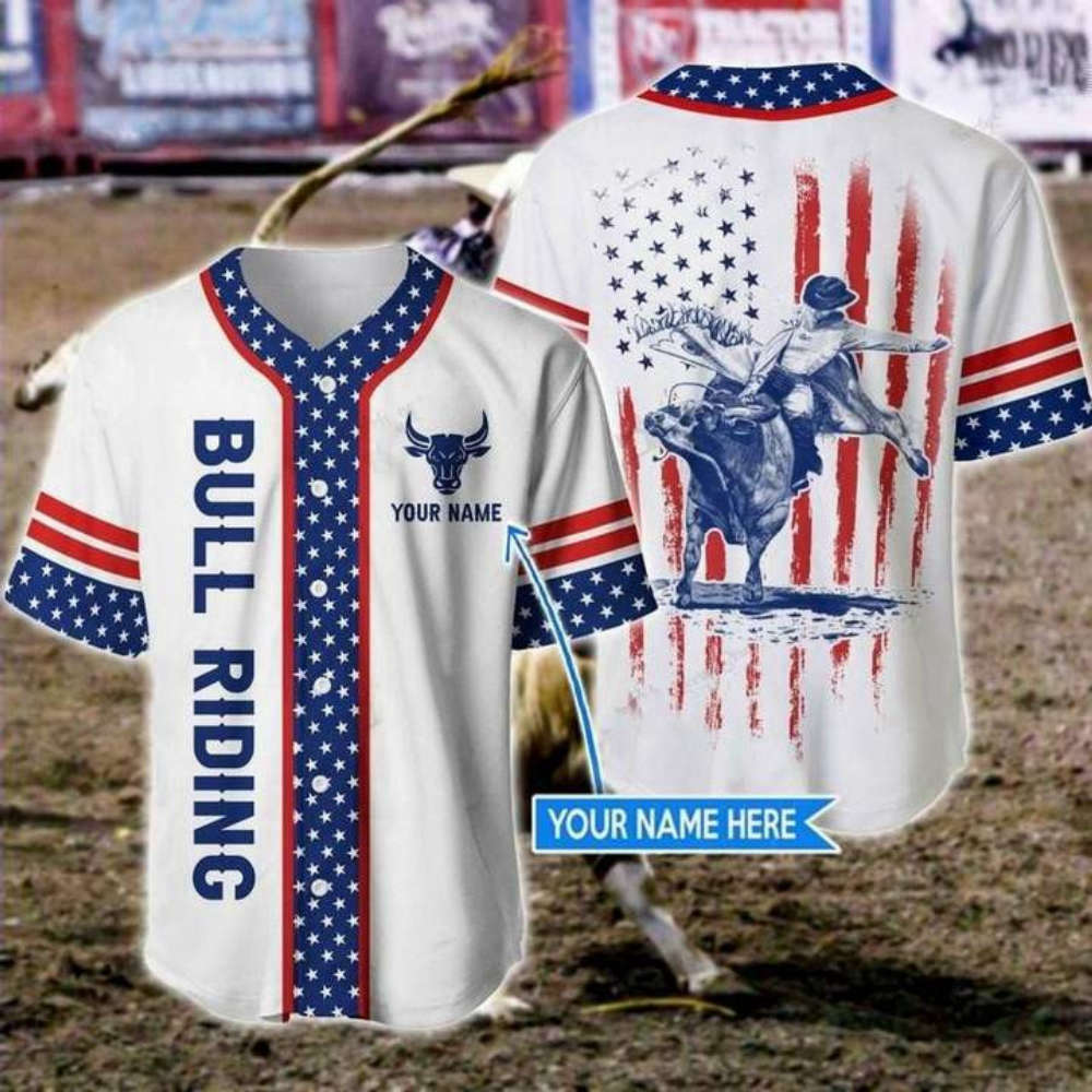 Customized Bull Riding Flag Baseball Jersey – Show Your American Pride! baseball jersey product view 2