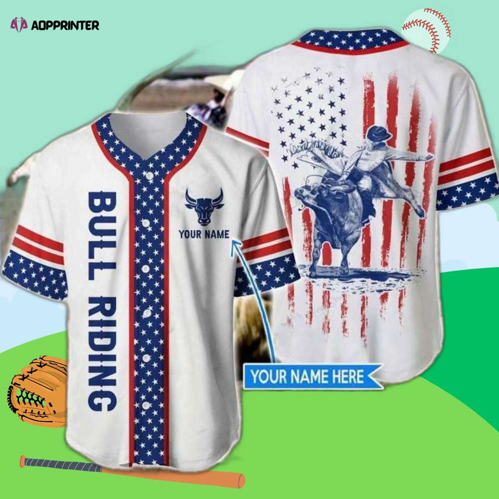 Customized Bull Riding Flag Baseball Jersey – Show Your American Pride! baseball jersey product view 1