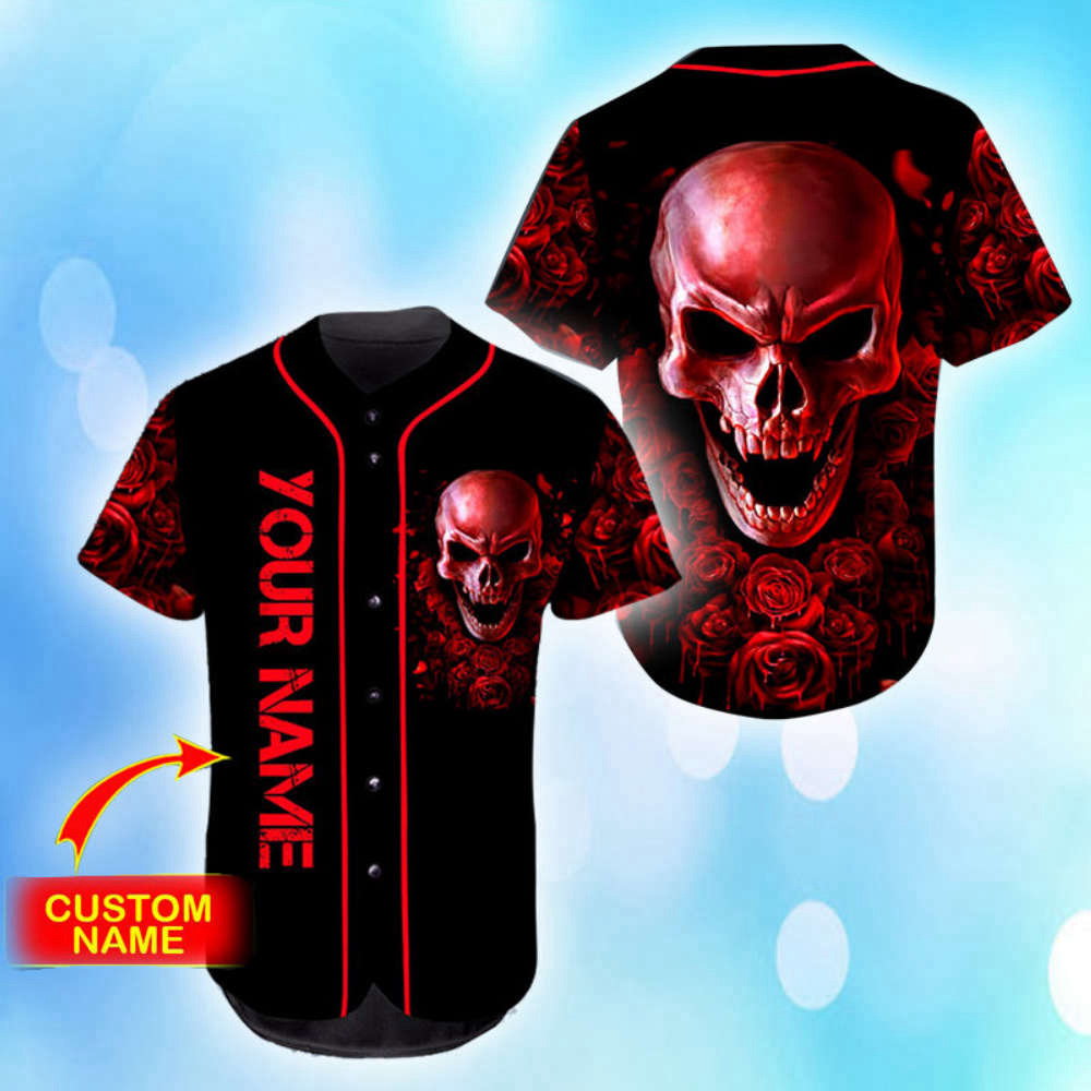 Customized Ghost Rose Blood Skull Baseball Jersey – Unique Stylish and Personalized baseball jersey product view 2